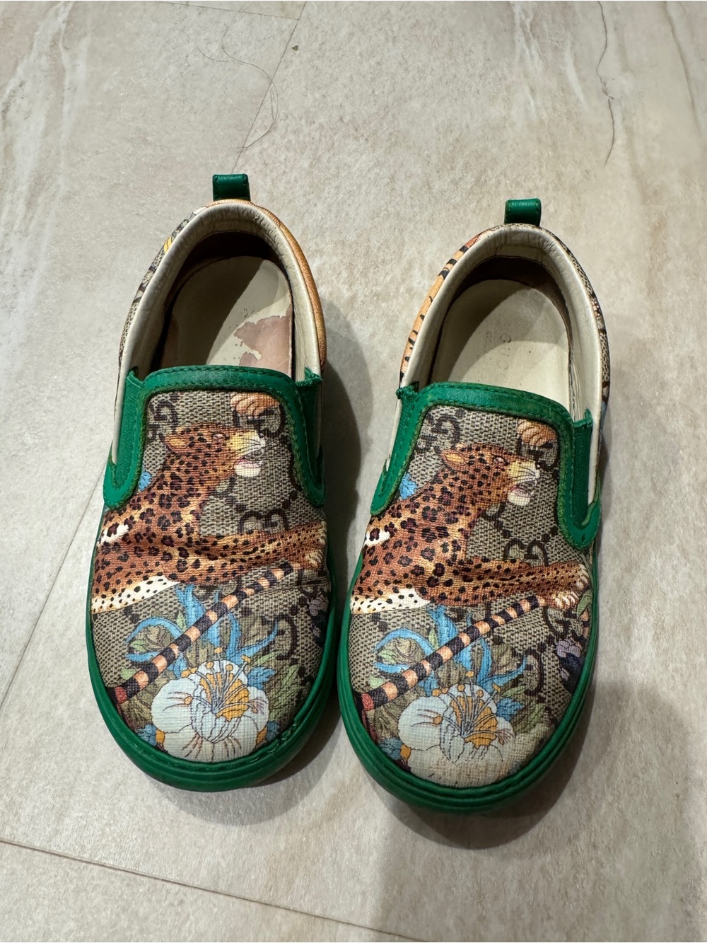 GUCCI GG Kids Slip-On Shoes loafers Leopard & Floral green guccissima boys as is